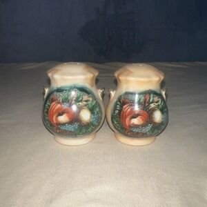 Vintage Enesco Fall Harvest Salt‎ & Pepper Shakers Japan Apples Pumpkin Fruit 3"